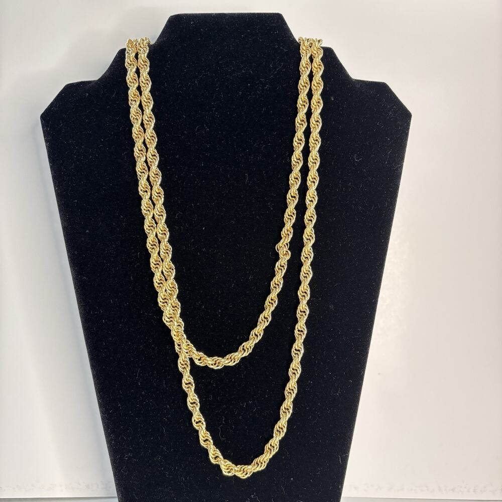 Vintage Monet Necklace Gold Tone Thick Elongated Link Rope Chain Signed 54”